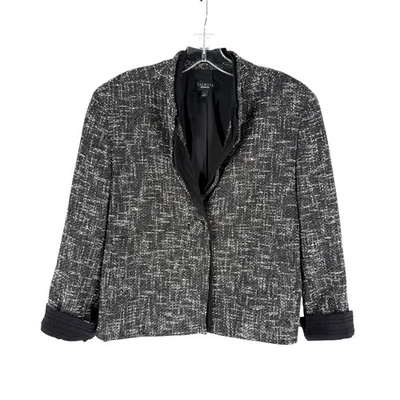 Blazer Talbots Tweed Mujer Talla 12 Negro Volantes Acento Botón Único Chaqueta Foto 1 de 4