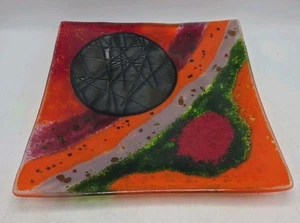 Vintage großes 80er 90er Kurt McVay dichroitisches irisierendes quadratisches Tablett Studio Schmelzglas - Bild 1 von 10