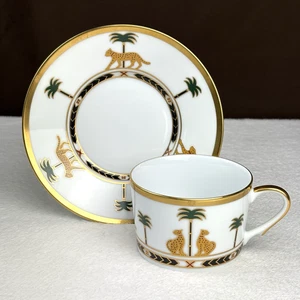 Set tazze e piattini vintage Christian Dior Casablanca Art Deco leopardo palma Giappone - Foto 1 di 12