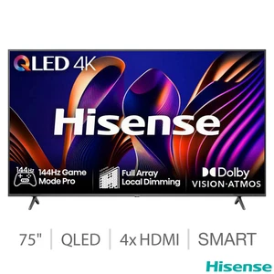 Hisense 75E77NQTUK PRO 75 Inch QLED 144Hz Freely TV - Picture 1 of 6