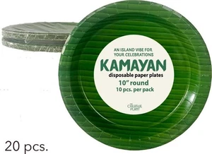 KAMAYAN 10" Platos de Papel Diseño Hoja de Plátano Resistente a Fugas Reciclables (20 Piezas) - Imagen 1 de 7