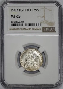 1907 FG Peru 1/5 Sol NGC MS 65 - Picture 1 of 4