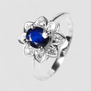 RARI ANELLI IN ARGENTO STERLING 925 0,55 CT ZAFFIRO BLU FLOREALE FATTI A MANO GIOIELLI - Foto 1 di 10