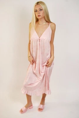 80s Slip Dress (L) large pink vintage maxi nightgown nightie sleepwear house - Image 1 of 4