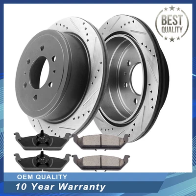 Rear Slotted Brake Rotors and Brake Pads Kits For Ford F150 2004-2011 Rotor - Image 1 of 4