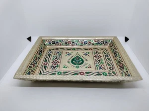 Dekoratives Serviertablett 10" Gold Blumenmuster Meenakari Puja Feier Stil - Bild 1 von 7
