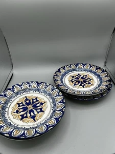 I. Godinger & Co. Italian Cobalt Blue Yellow Hand Painted 7.5” Dessert Plt Set 5 - Picture 1 of 7