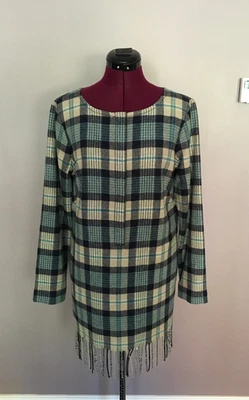 L.L. VESTIDO TÚNICA A CUADROS FORRADO MEZCLA LANA FIRMA BEAN CON FLECOS BEIGE/AZUL Talla 8 Foto 1 de 4