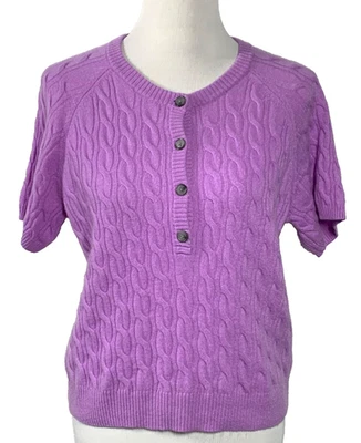 J.Crew Cashmere Cable Knit Short Sleeve Henley Polo Sweater Womens Size XL Lilac - Image 1 of 4