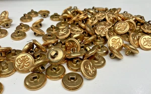 metal buttons fleur de lis gold brass tone 5/8" shank 5 pcs - Picture 1 of 4