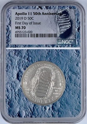 2019 D 50C Apollo 11 50th Anniversary Half Dollar NGC MS 70 First Day of Issue - Image 1 of 2