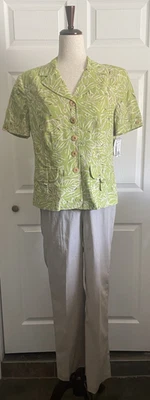Sag Harbor Women's Floral 2-Pc Linen Blend Pant Jacket Suit Size 10P Safari - Image 1 of 4