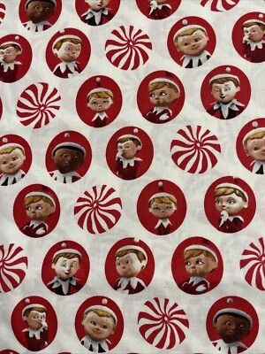 ELF ON THE SHELF Peppermint Cotton Fabric RED Christmas Quilting Treasures 17x44 - Image 1 of 4