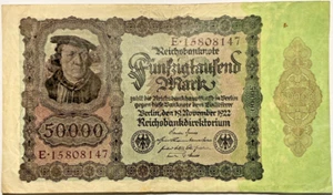 Reichsbanknote 50000 Mark 1922 Berlin Reichsbank Braunes Papiergeld Geldscheine - Bild 1 von 2