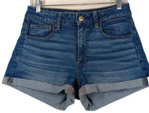 AE Super Stretch Hi-Rise Shortie Shorts Women Size 8 Aero Denim Casual Summer - Picture 1 of 9