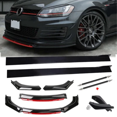 Front Bumper Lip Chin Splitter Spoiler Black& Red For Volkswagen Rabbit Body — 第 1/4 张图片