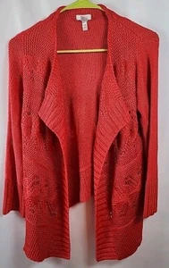 Chico's Womens Orange Acrylic Blend Asymmetrical Open Front Knit Cardigan Size O - Picture 1 of 6