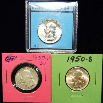 1950 PDS YEAR SET WASHINGTON SILVER QUARTERS,  BU BRILLIANT UNCIRCULATED - Image 1 of 4