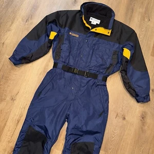 Columbia Ski Suit Mens Large One Piece Snowsuit Snow Bib retro vtg Navy Jumpsuit - Picture 1 of 20