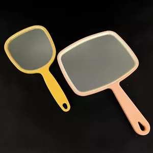 Vintage MCM Set Handheld Mirrors 1 Pink 1 Yellow - Picture 1 of 9