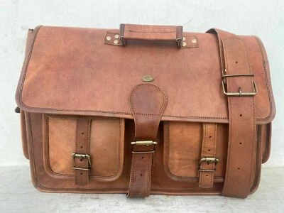 Hombre Negocios Computadora 18" Laptop Maletín Cartera Bolso Vintage Cuero Mensajero Foto 1 de 4
