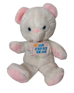 Oso de peluche blanco 1982 My First American Greetings Amtoy 12" babero rosa tacto suave - Imagen 1 de 9