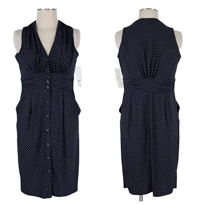 Vestido Evan Picone Halter Talla 12P Negro Marfil Lunares Botón Bolsillos Delanteros Nuevo Foto 1 de 4