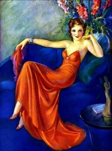 Set of TWO 5x7 Mid-Century Woman in Red Vintage Style Craft Quilt Fabric Blocks - Picture 1 of 1