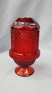 Viking Art Glass Ruby Red Diamond Point Fairy Tea Candle Lamp Glimmer Light - Picture 1 of 9