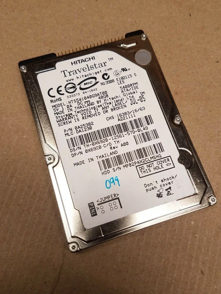 Hitachi Laptop Hard Drive IDE HTS541040G9AT00 0X6920 40GB Disk 2.5" Travelstar - Image 1 of 1