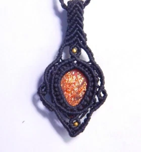 Gitter Sonnenstein Makramee Seil Anhänger Sonnenstein Edelstein Halskette 65 kt. ME-N22 - Bild 1 von 6