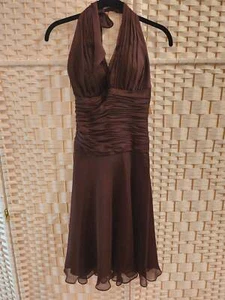 Y2K Vintage Brown Chiffon Halter Dress - Picture 1 of 2