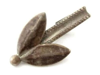 Cierre de clip de corbata vintage antiguo plateado con diseño de hoja para hombre firmado Speidel Foto 1 de 3