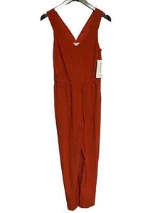 Athleta Size 0 Savannah Rust Orange Currant Red Ruffle Strap Wide Leg Jumpsuit - Picture 1 of 8