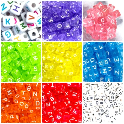 100x 10mm cube colourful assorted acrylic letter/alphabet beads mixed in random - Image 1 of 3