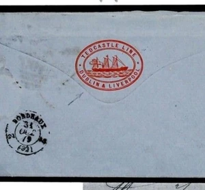 GB MARITIME Advert SG.141 Cover *TEDCASTLE LINE* Liverpool Dublin 1879 2½d M96c  - Picture 1 of 6