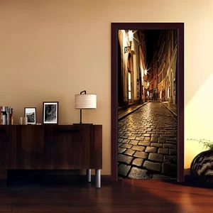 3D Alley at Night Tapete Wandbilder - Selbstklebendes Vinyl Abnehmbare Kunst Tür Deca - Bild 1 von 12