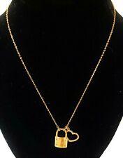 Michael Kors Padlock Pave Heart Charm Rose Gold Tone Necklace Mkj7400