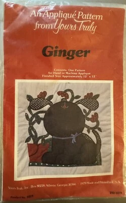 Vtg Yours Truly Applique pattern 3029 "Ginger"  finished size 12' x 12" New - Image 1 of 3