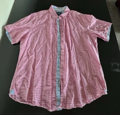 Charleston Threads Pink Blue Stripe Shirt Men’s XL Short Sleeve Button Down - Image 1 of 4
