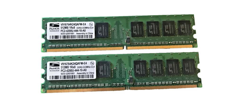 LOT 2 PROMOS V916764K24QAFW-E4 512MB DDR2 PC2-4200U 533MHZ-CL4 DIMM 240-PIN RAM - Image 1 of 1