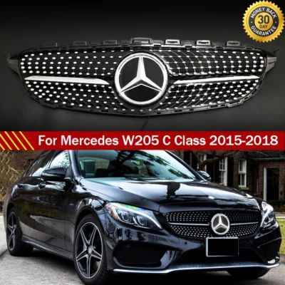 Front Bumper Grille w/LED For Mercedes Benz W205 2015-2018 C300 C350 C250 Grill - Image 1 of 4