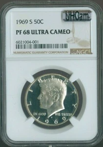 Medio dólar Kennedy 1969-S NGC PF68 ULTRA CAMAFEO CALIDAD MAC✔️ - Imagen 1 de 2