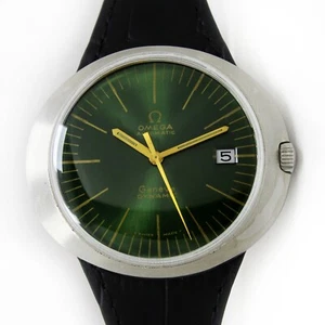 Orologio Uomo Vintage Omega Geneve Dynamic Automatico Data Sunburst Verde C.1971 - Foto 1 di 13