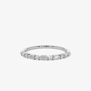 0.44 Ct Round & Baguette Cut Lab Grown Diamond Wedding Band Ring 14k White Gold - Picture 1 of 2
