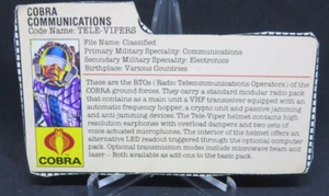 Tele-Vipers Karteikarte 1985 Gi Joe Vintage DC - Bild 1 von 2