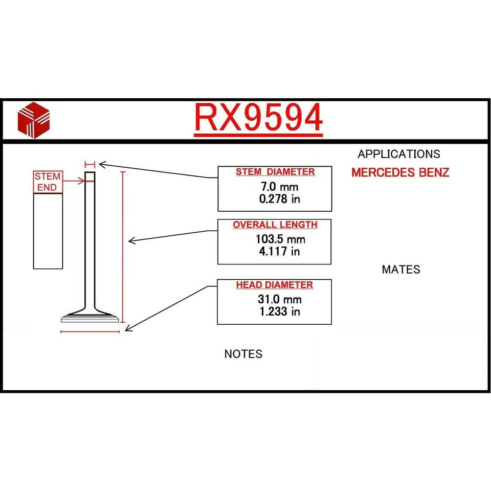 ITM Engine Components RX9594 Válvula de escape del motor para 94-96 Mercedes-Benz C280 Foto 1 de 4