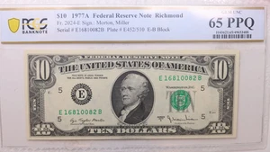 1977 A, $10 Federal Reserve Note., PCGS CU-65, PPQ., Store #GFRB024 - Picture 1 of 2