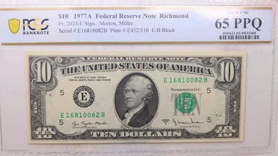 1977 A, $10 Federal Reserve Note., PCGS CU-65, PPQ., Store #GFRB024 - Image 1 of 2