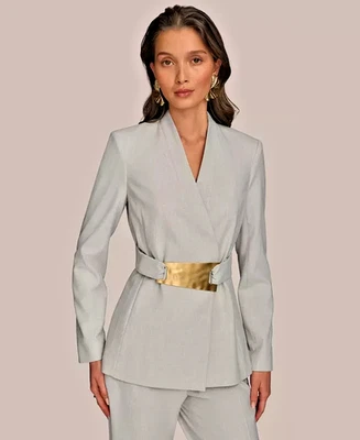 Donna Karan New York Women's Metal Belted Blazer Trendy Chic Jacket Beige Clay 6 - Image 1 of 4